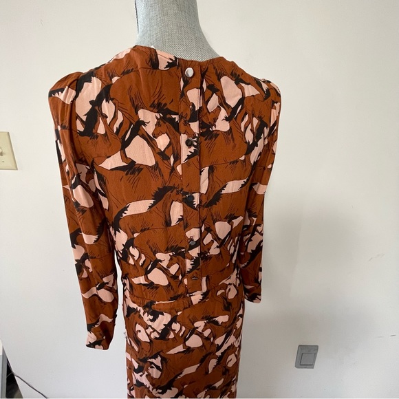 Petite Francaise maxi long dress abstract floral design high neck button - Picture 6 of 9